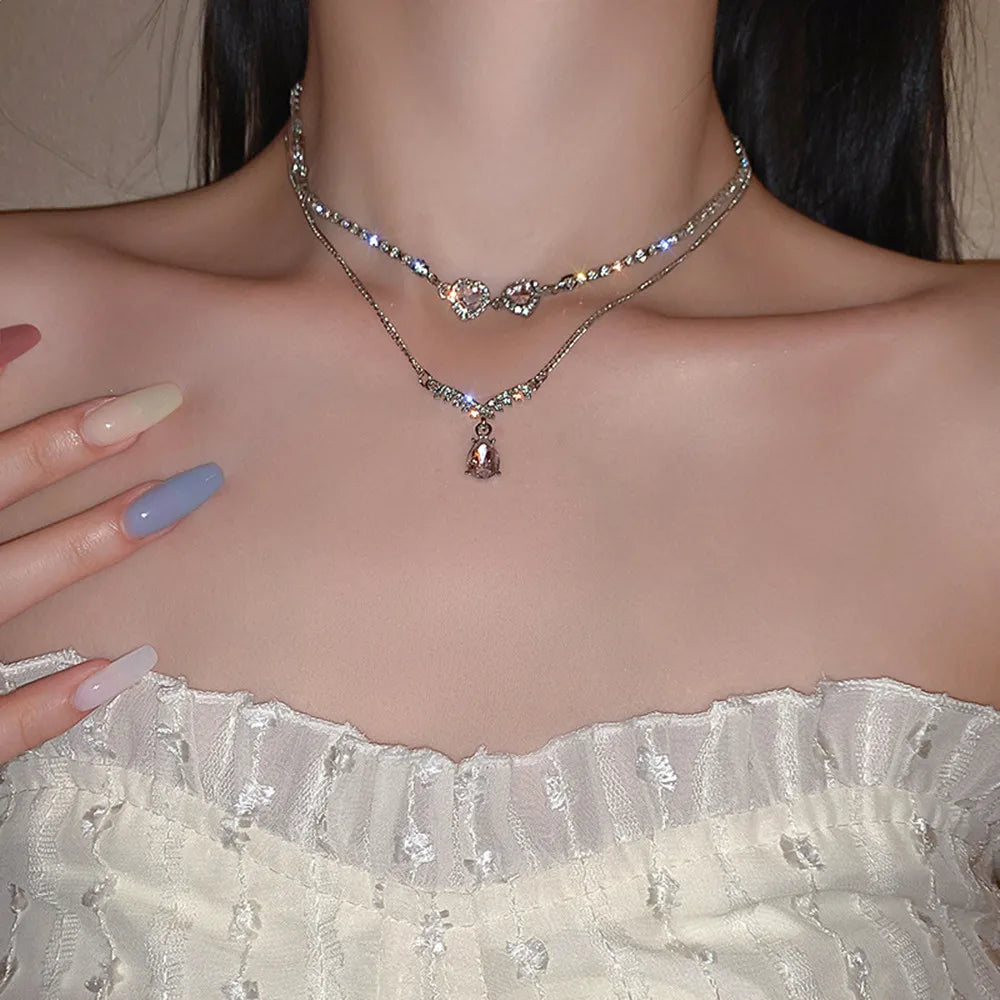 Colar Feminino Prata – Conjunto 3 Peças com Pingente Duplo