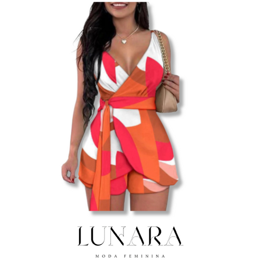 Conjunto Feminino Elegante de Primavera/Verão com Top de Amarração e Shorts
