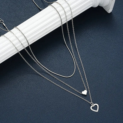 Colar Feminino Prata – Conjunto 3 Peças com Pingente Duplo