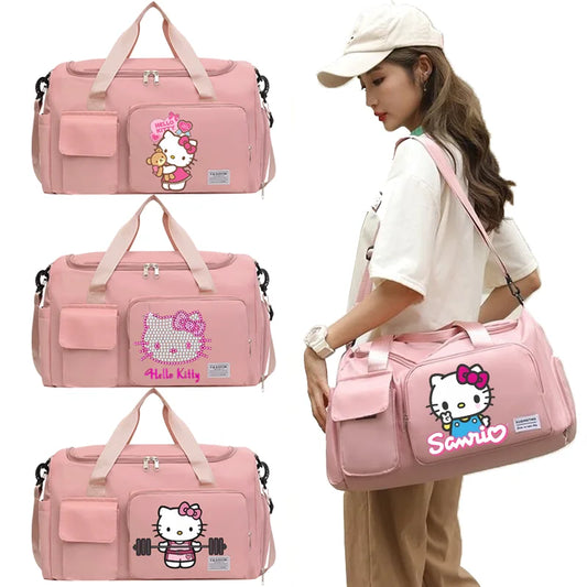 Bolsa de Viagem Hello Kitty – Grande Capacidade com Compartimento para Sapatos