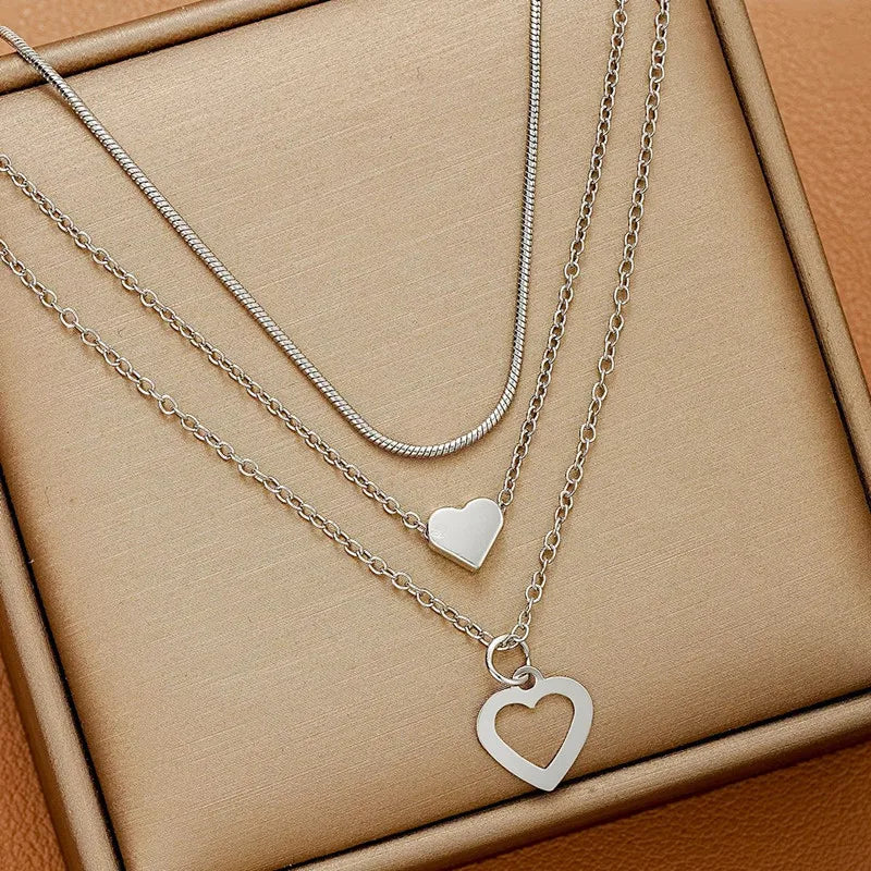 Colar Feminino Prata – Conjunto 3 Peças com Pingente Duplo