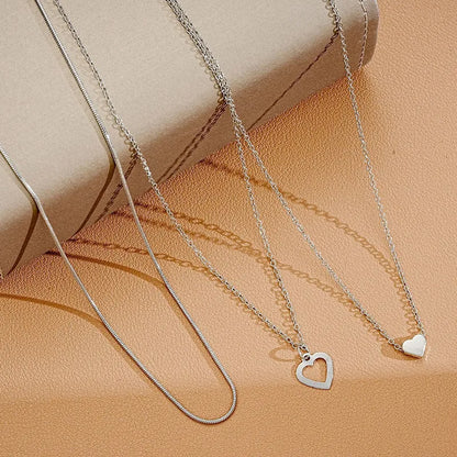 Colar Feminino Prata – Conjunto 3 Peças com Pingente Duplo